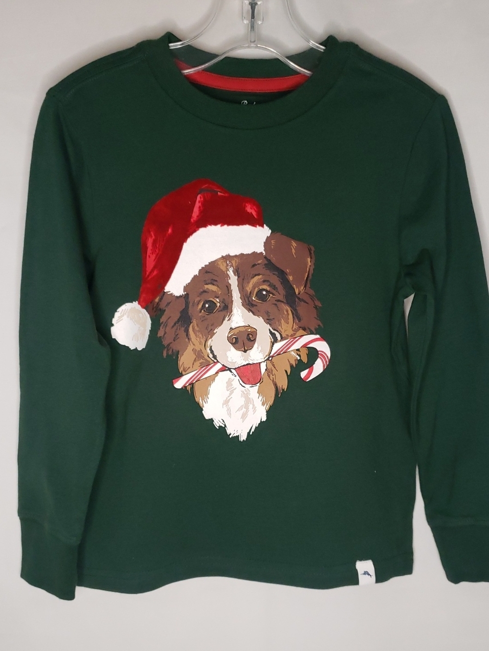 Tommy Bahama Pine Green Crewneck Santa Puppy Tshirt, NWOT, Kids 4 (XS)